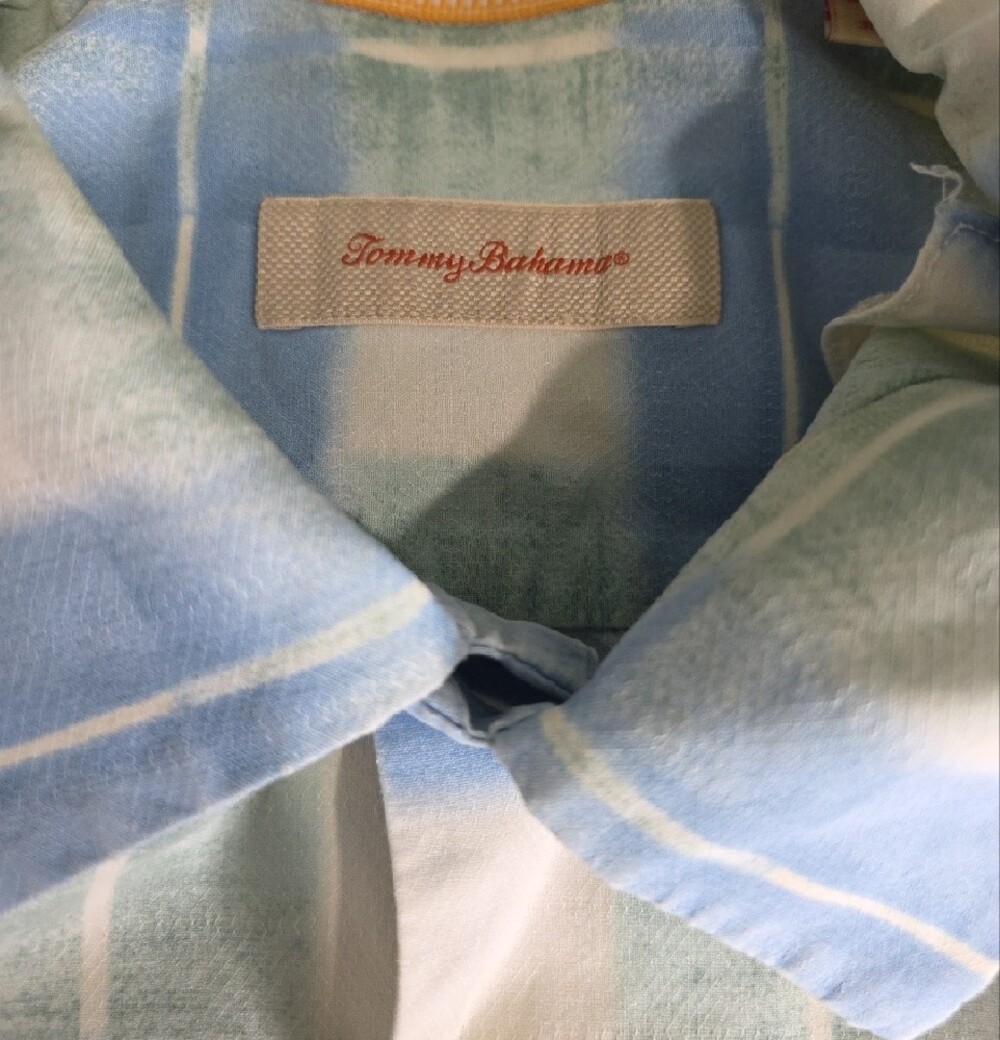 761 Tommy Bahama Men's Silk Cotton Blend Plaid Camp Shirt Blue Green XXL - Picture 4 of 5